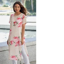 Sz XL Monroe & Main Ivory Floral Dinner Date Church Party Tenley Sheer Tunic Top