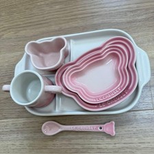 Le Creuset Baby Tableware 7-Piece Set Bear Plate Stoneware Milky Pink Excellent