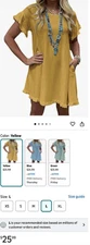 Beautiful Yellow/Gold/Mustard Loose Linen Shift Dress with Pockets & Ruffles - L
