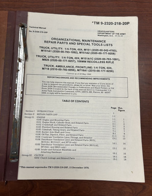 1986 TRUCK UTILTY: 1/4 TON, M151, M151A, M825, M718, Tech, TM 9-2320-218-20P