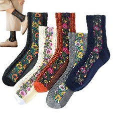 5 Pairs Embroidered Floral Vintage Winter Cute Cotton Socks For Women Ladies