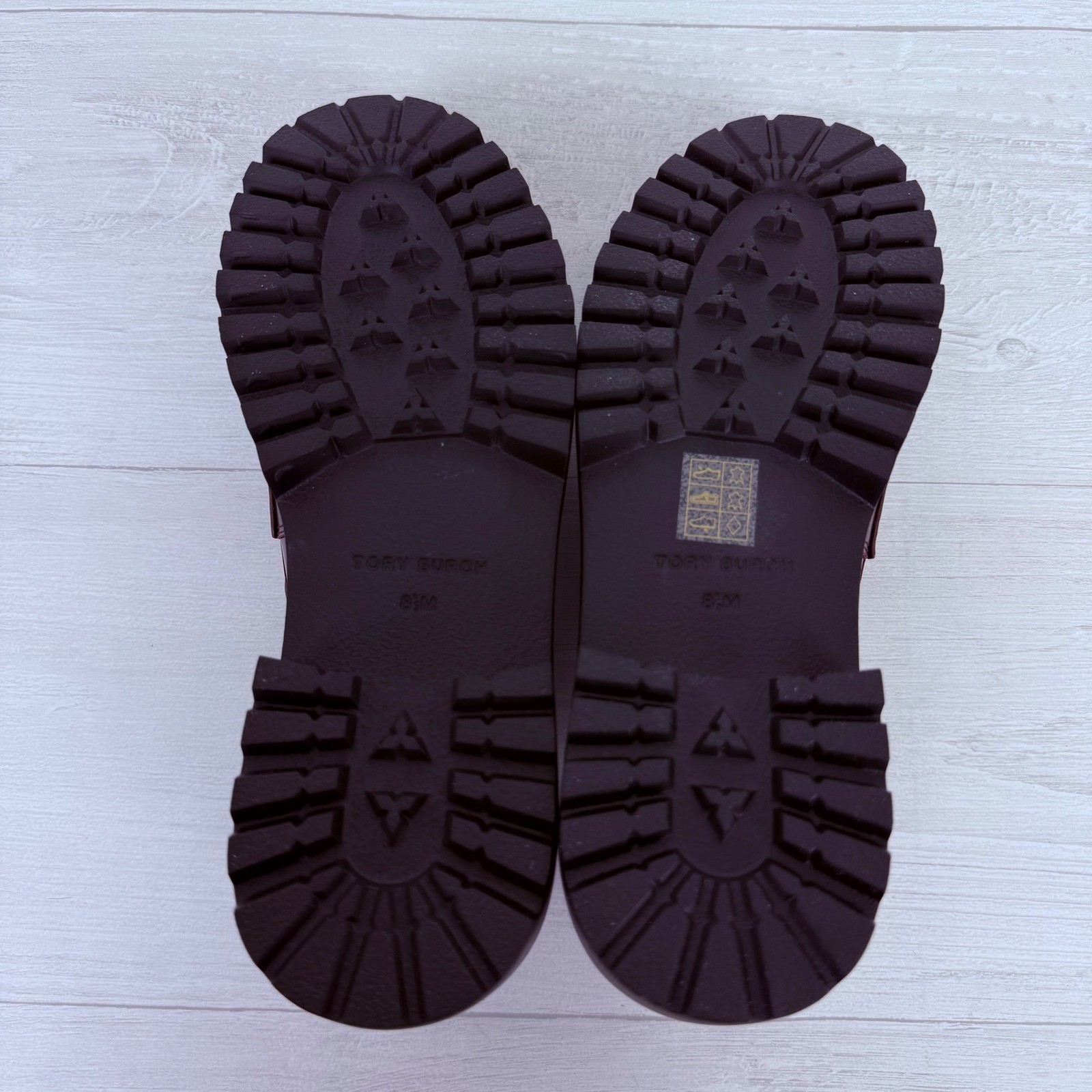 Tory Burch Classic Lug Sole Loafers Size 8.5 Plum Burgundy Leather Academia NEW thumbnail 8