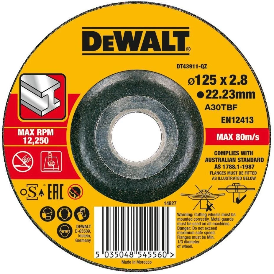 DEWALT Cutting Disc for Metal Steel 125mm Depressed Centre 3mm DPC Blade Wheel