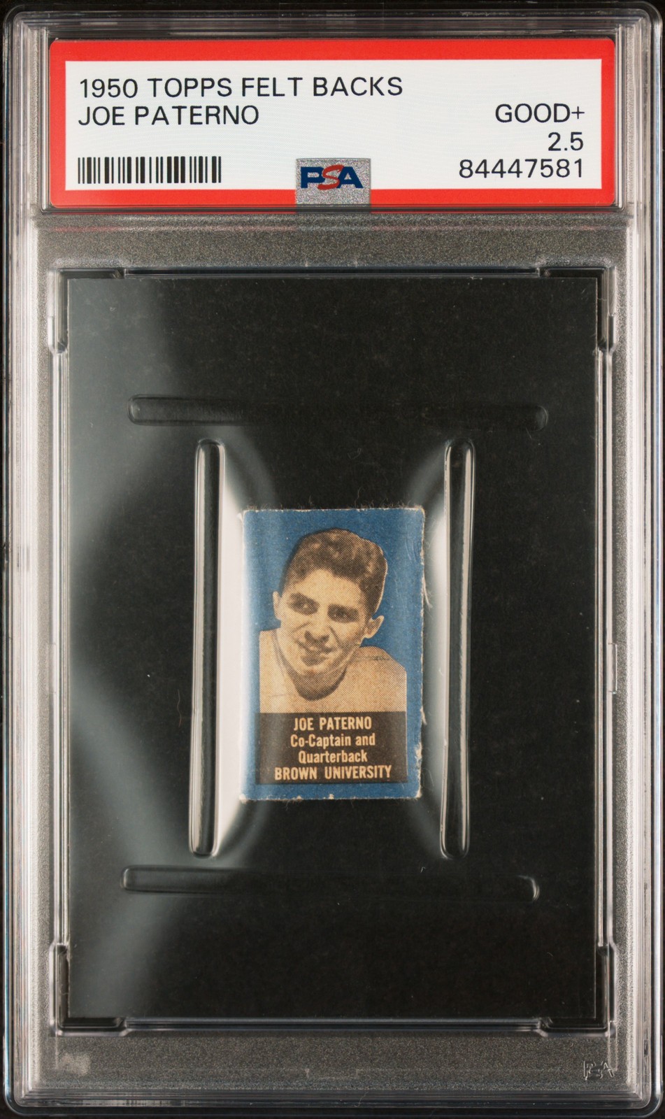 Joe Paterno Football Cards 1950 Topps Felt Backs trading card — raw and PSA graded price guide