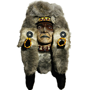 Native American Spirit Mask Bird of Prey Wall Hanging Unsigned Faux Fur