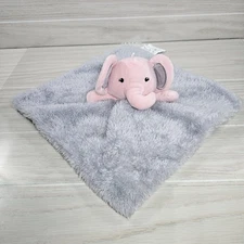 DTU Inc Grey Lovey Security Blanket Pink Elephant Plush Stuffed Animal Toy