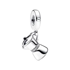 Moka Pot Dangle Charm 925 Sterling Silver Pendant,Jewelry Beads Gifts for Women