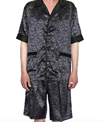 le ferre mens short pajama set 100% polyester satin size large