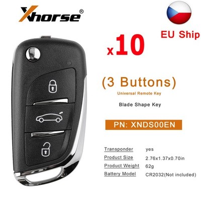 10x Xhorse XNDS00EN Universal DS Remote Key 3 Button For VVDI Key Tool Max/VVDI2