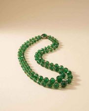 Vintage Green Glitter Lucite Double Strand Necklace Emerald Green Faceted