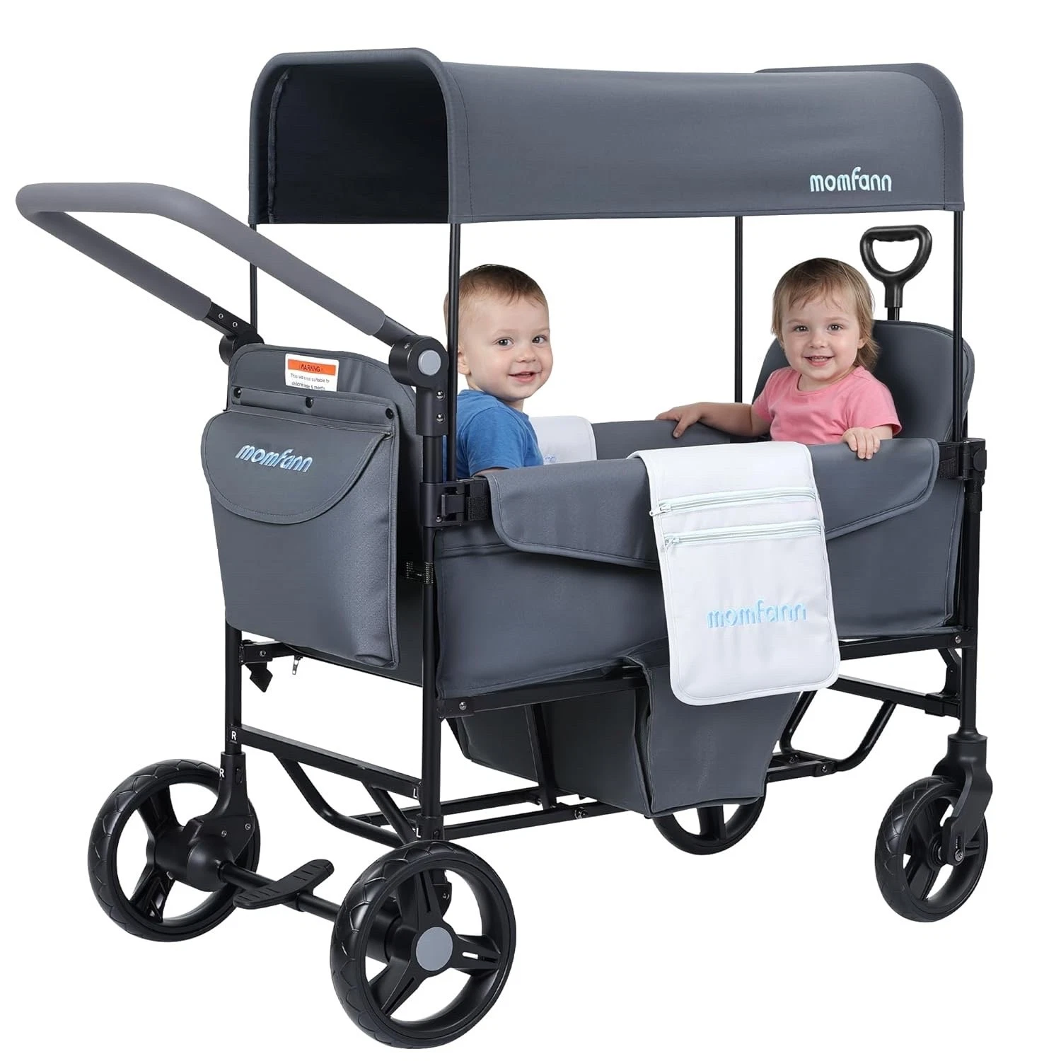 Wagon Stroller for 2 Kids, Foldable All-Terrain Baby Wagon with Adjustable Push