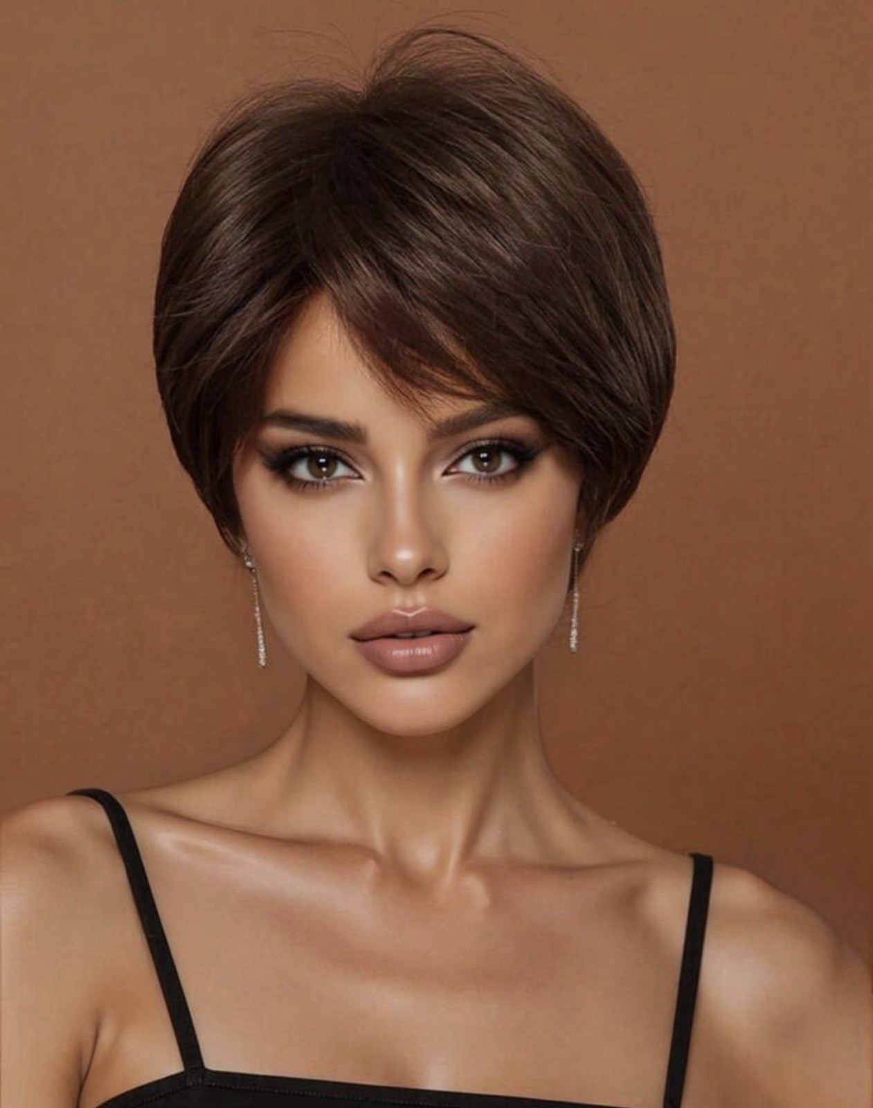 Perruque marron foncé courte 25cm pour changer de coiffure sans effort