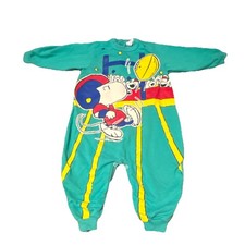 Vintage Peanuts Snoopy Green Long Sleeve Snap Coverall One-Piece 18m Football