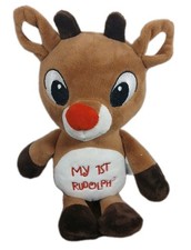 My 1st Rudolph Baby Christmas Plush Red Nosed Reindeer Embroidered Eyes Rattle