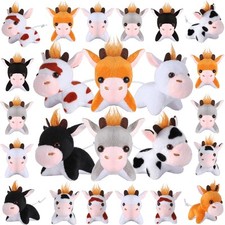 Aoriher 24 Pcs Cow Adopt Party Favor Bulk Standing Cow Plush Toys 3.15 Inch Mini