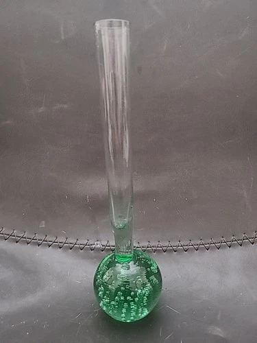VINTAGE Mid Century Murano Hand Blown Art Glass Bullicante Bubble Bud Vase 8"