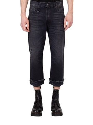 R13 Boyfriend Men's 32 Jake Black Straight Denim Distressed Zip Fly *