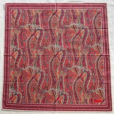 Vintage Scarf Red Cotton Damask Pattern Flourish Oriental Ethnic Handkerchief 20