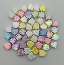 50 x Pacman Ghost Acrylic Beads Chrome Shiny Iridescent for DIY Jewellery Making