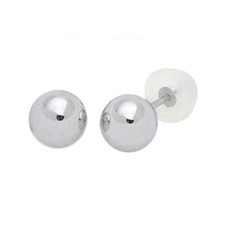 14k White Gold Stud Ball Earrings High Polish Silicone Safety Backs 2mm-10mm