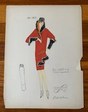 1920's ETHEL RABIN Vintage ART DECO Fashion Design Original Hand Colored Print