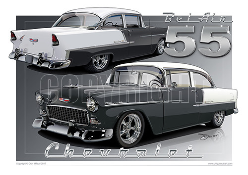 1955 Chevy Bel Air Car Drawing - Classic Chevy Print in 60 Different Colours - Picture 24 of 63