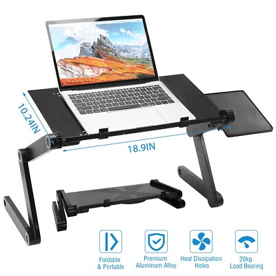 360° Adjustable Laptop Table Stand Lap Sofa Bed Tray Folding Computer Desk Black