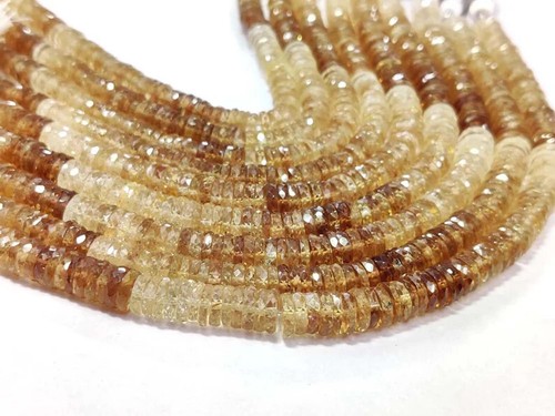 Natural Imperial Topaz Faceted Tyre Shape Beads 8" AAA Shaded Brown Topaz Heishi - Picture 3 of 4