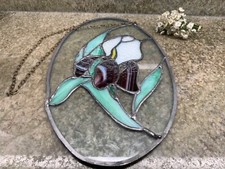 Hand Crafted Large Purple Iris Flower Stained Glass Suncatcher 13.5 x 8.5