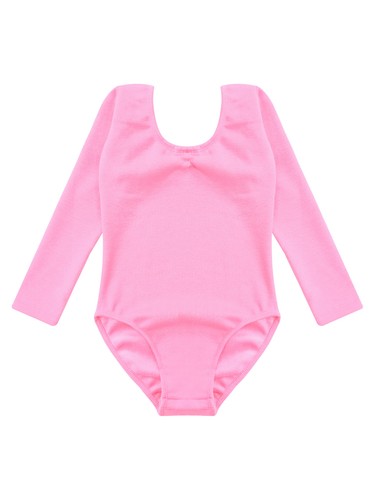Kids Girls Dance Leotard Round Neck Jumpsuits One Piece Bodysuit Solid Color - Picture 28 of 48