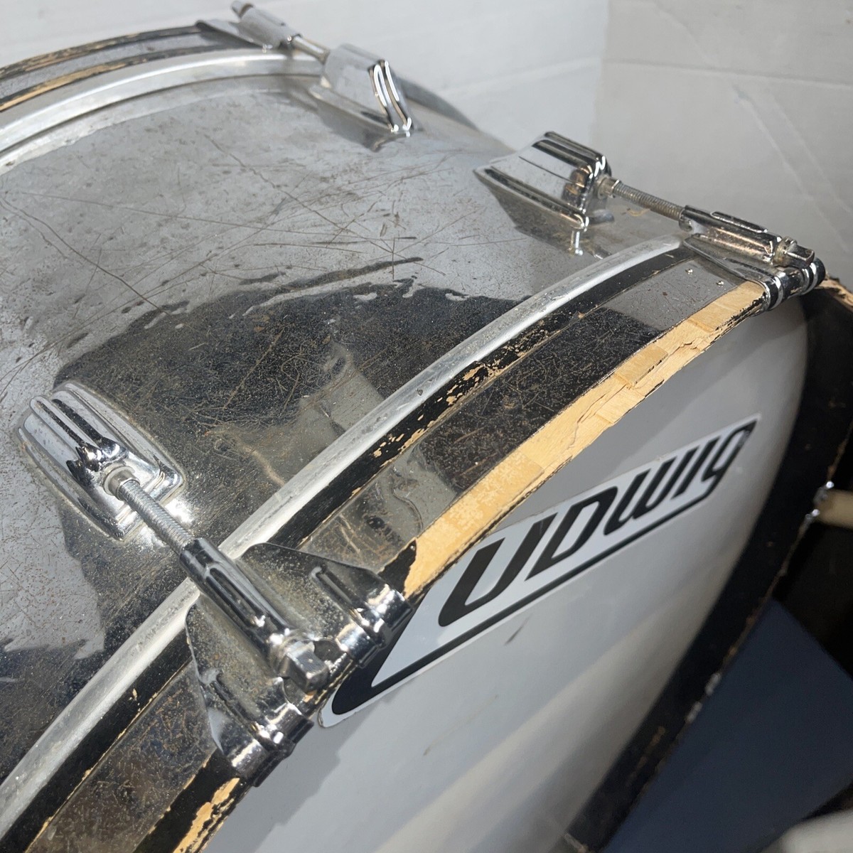 1960s Rogers 26” Bass Drum Chrome Silver Marching Rare Dyna Sonic
