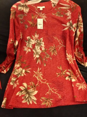 EST. 1946 Red Floral Gold Metallic Tunic size XS (Medium) NWTs