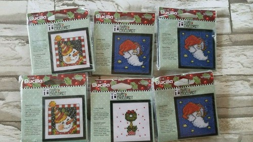 6x Bucilla Plaid Mary Engelbreit Christmas Counted Cross Stitch Kits with Frames