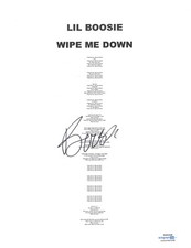 Lil Boosie Signed Autographed Wipe Me Down Lyric Sheet Hip Hop Rapper ACOA COA