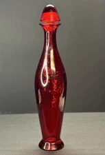 RARE Red Glass Decanter Round Glass Cork Stopper 17" TALL  MADE IN SPAIN