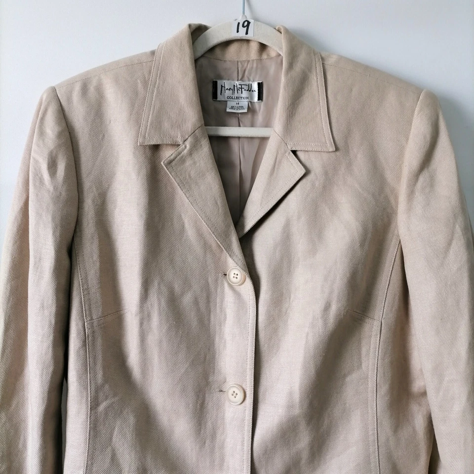 Blazer Traje Mary McFadden Mujer Beige Un Pecho Muesca Solapa Talla 14 Foto 2 de 4