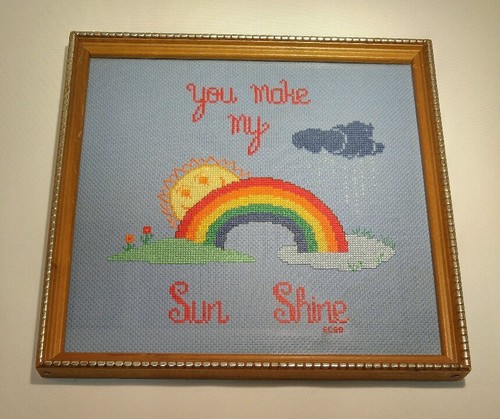 Completed Cross Stitch You Make My Sun Shine Rainbow Cottagecore Framed Art - Picture 3 of 7
