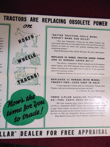 1937 Vintage Caterpillar Reduce Fuel Bills Trade In Sales Brochure Poster 3782 - Picture 4 of 12