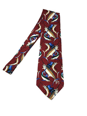 Guy Harvey Classic Men's 100% Silk Neck Tie Marlin Fish Fishing Print USA Made