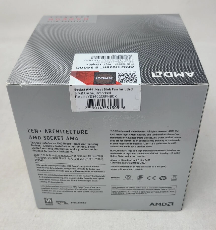 AMD Ryzen 5 3400G 3.7GHz Quad-Core Desktop Processor New-Factory Sealed - Image 3 of 4