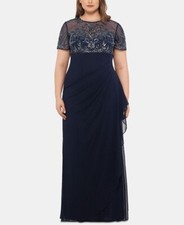 XSCAPE Women's Plus Embellished Ruffled Gown Blue Size 22W