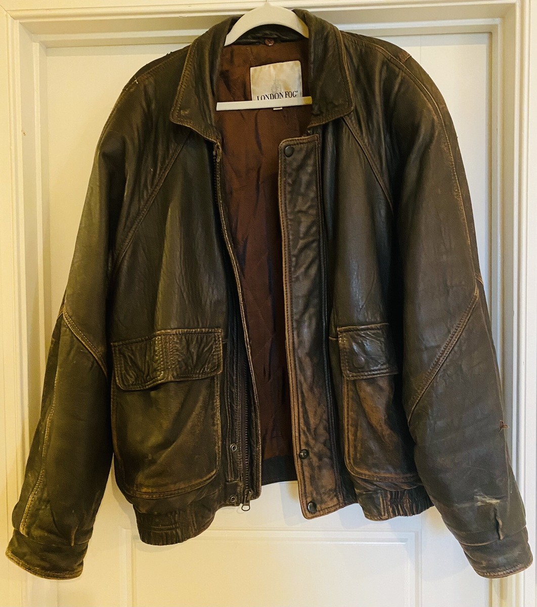 VTG London Fog Mens Brown Leather Bomber Full Zip Jacket XL VTG London Fog Mens Brown Leather Bomber Full Zip Jacket XL