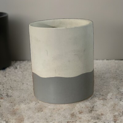 Crate and Barrel White & Gray Stoneware Utensil Makeup  Holder/Vase Planter