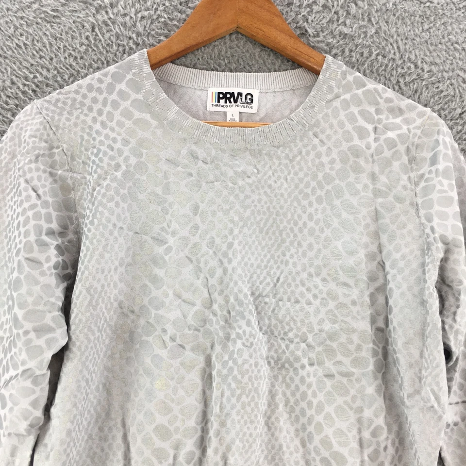 Suéter Pullover PRVLG Estampado Piel de Serpiente Mujer Grande Plateado Manga Larga Cuello Redondo Foto 2 de 4