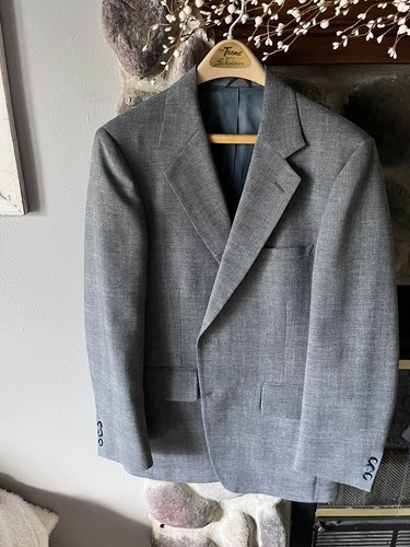 Vtg 3 pc Blue BELL BOTTOM Suit WINDOWPANE Overcheck PLAID Wool Linen 42 R Vest - Picture 13 of 20