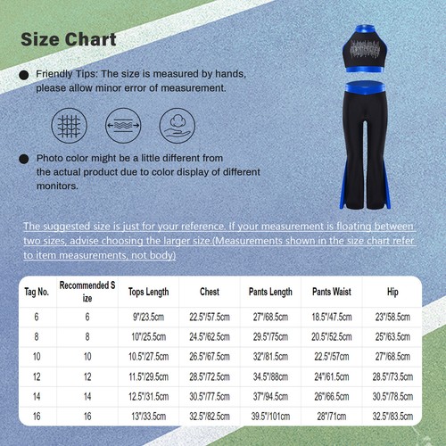 Kids Girls Dancewear High Waist Crop Top With Flared Pants Elastic Waistband - Picture 34 of 64