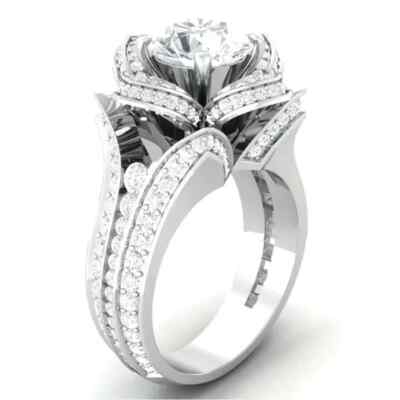 Women Silver Plated Ring Size 10 with Flower Designed