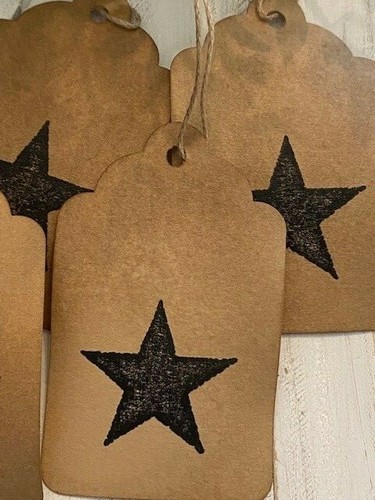 New size 25 Patriotic STAR Coffee Stained Primitive Hang Tags price Lot Stamped - Picture 2 of 4