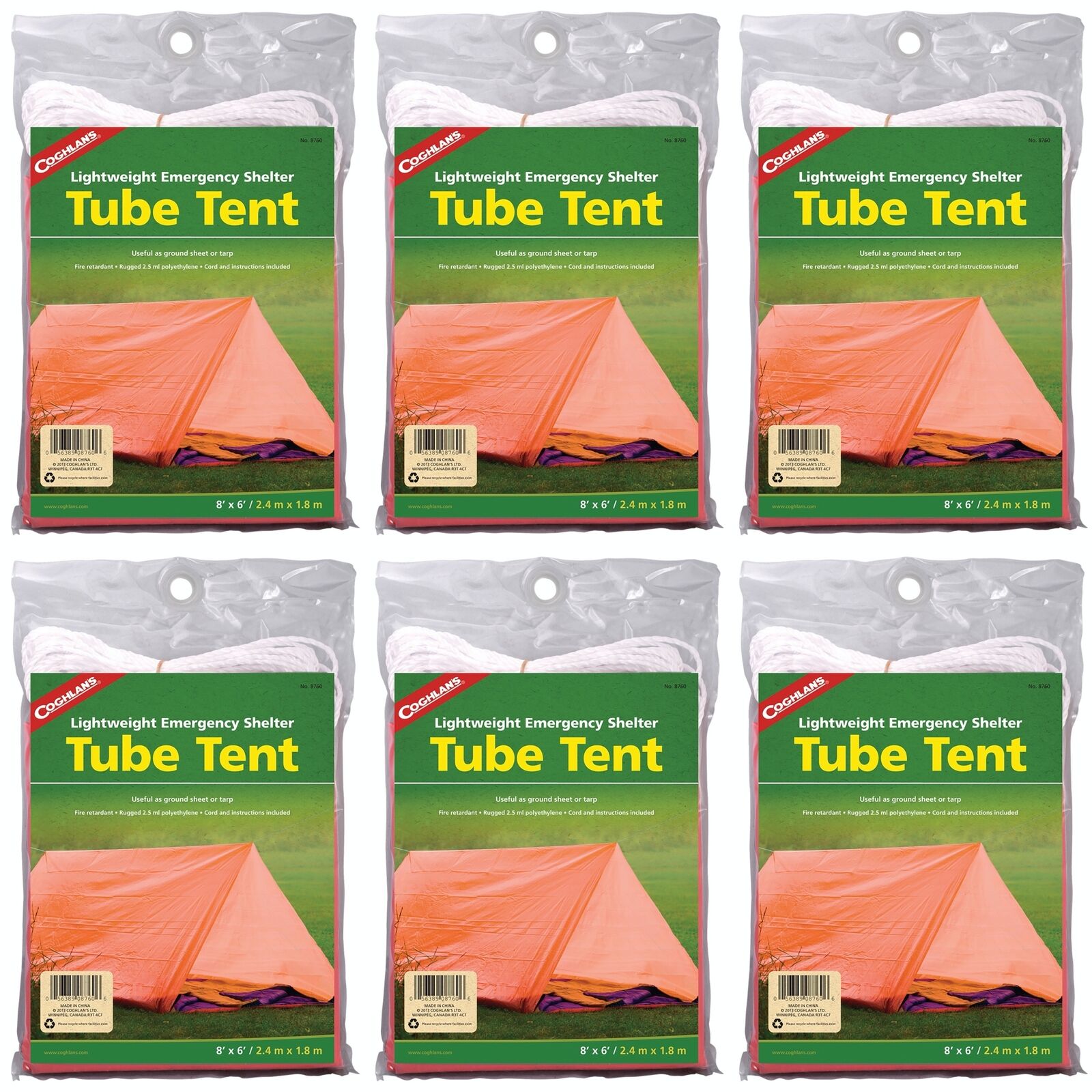 Coghlan's Tube Tent Emergency Lightweight Polyethylene Camping Shelter (6-Pack)