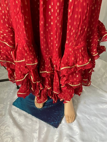Rococco Sand Emi Long Maxi Dress V Neck Ruffled Tier Spagheti Straps Size XL Red - Picture 6 of 8